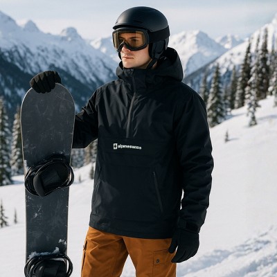 Alpine Swiss Mens Snowboard Jacket 10K Waterproof Hooded Ski Shell Anorak Windproof Pullover Winter Sport Coat BLK SML — фото 8