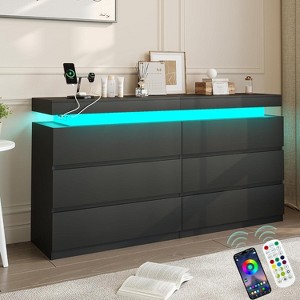 Dyoney 6-drawer dual vanity with power socket and LED lights, spacious storage cabinet with top storage, charging dock - 1 of 4