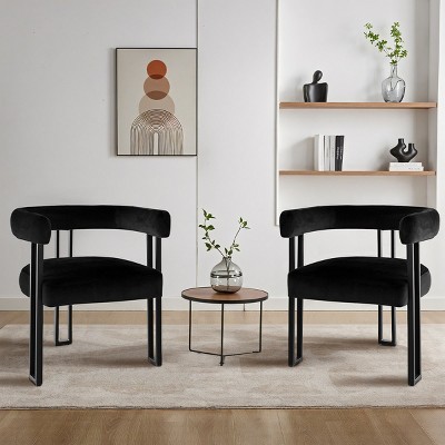 Set Of Two Accent Chairs,Barrel Armchair,Minimalist Velvet Fabric With Black Leg Accent Chair,Curved Back Living Room Chairs-Cuddlewood