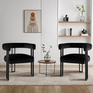 Set Of Two Accent Chairs,Barrel Armchair,Minimalist Velvet Fabric With Black Leg Accent Chair,Curved Back Living Room Chairs-Cuddlewood - 1 of 4