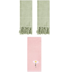 REGALWOVEN 3 Packs Cotton Soft Absorbent Floral Pattern and Solid Hand Towel Set - 1 of 4
