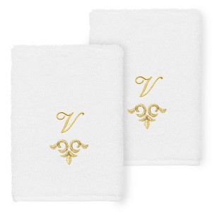 Linum Home Textiles 100% Turkish Cotton MONICA Gold Thread 2PC Embellished Washcloth Set - 1 of 3