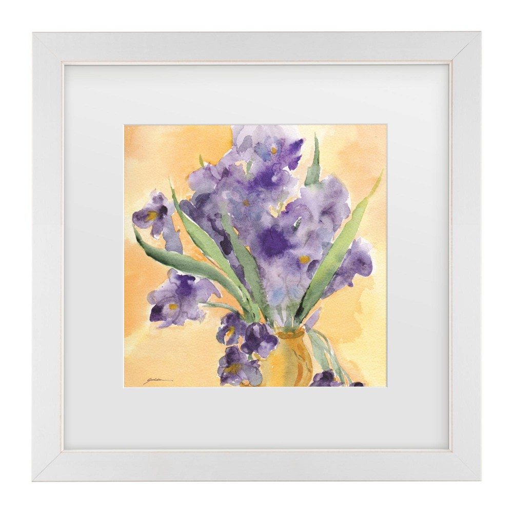 Trademark Fine Art 16"x16" Sheila Golden Vase Of Irises Matted Framed Art White