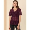 INSPIRE CHIC Women's V Neck Short Sleeves Floral Lace Blouse - 3 of 4