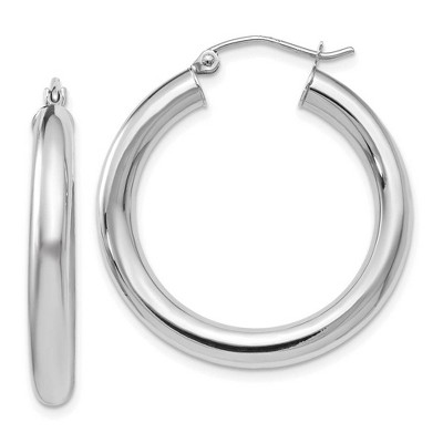 Black Bow Jewelry 4mm x 29mm (1 1/8 Inch) 14k White Gold Classic Round Hoop Earrings