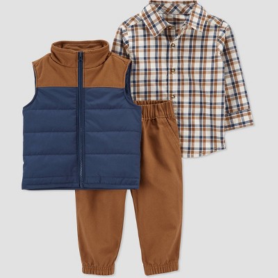 Image of Carter's Just One You® Baby Boys' Plaid Vest Top & Bottom Set - Brown/Navy 6M