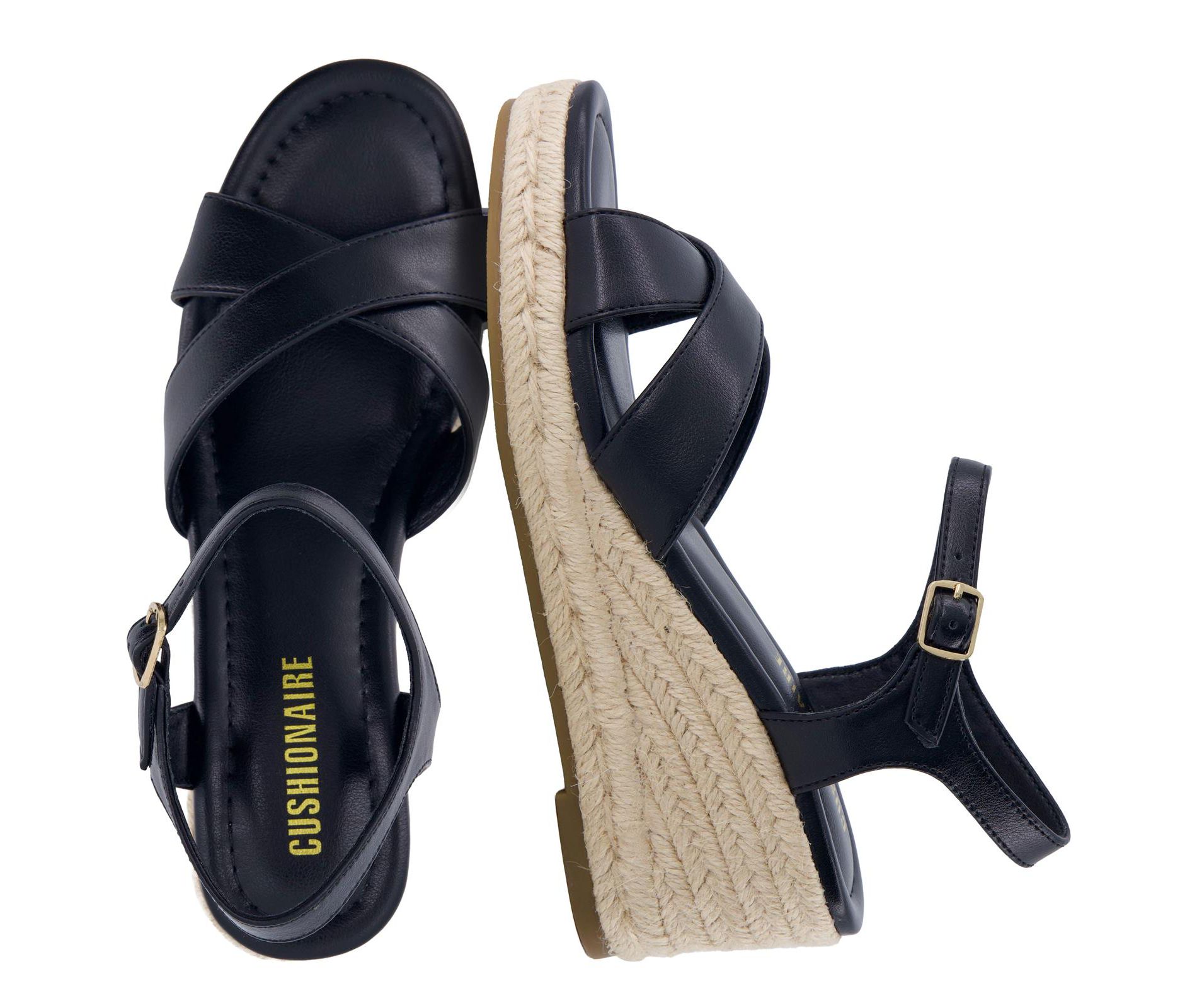 CUSHIONAIRE Prego Espadrille Wedge Sandals for Women, Crisscross Open Toe Wedge Heels with Adjustable Ankle Strap