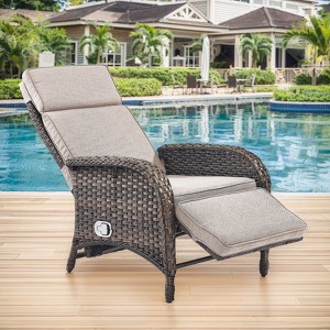 POCASSY Outdoor Recliner Chair, Wicker Adjustable Reclining Patio Lounge Chair with Cushion, Adjustable Backrest and Footrest, Ideal for Pool Deck - 1 of 4
