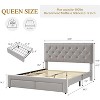 Velvet Upholstered Bed Frame with Storage Drawers, Tufted Headboard, No Box Spring Needed, King, Beige - 2 of 4