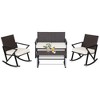 Costway 4PCS Patio Rattan Wicker Rocking Chairs Loveseat Table Rocker Set Cushions Porch - 2 of 4