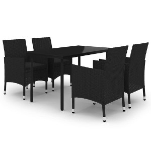 vidaXL Patio Dining Set Outdoor Table and Chair Set Poly Rattan and Glass - Black 55.1" Table Length 4 Items - 1 of 4