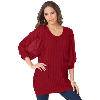 Roaman's Women's Plus Size Lace Sleeve Sweater