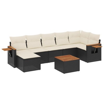 vidaXL 8 Piece Patio Sofa Set with Cushions - Black and Cream With Table