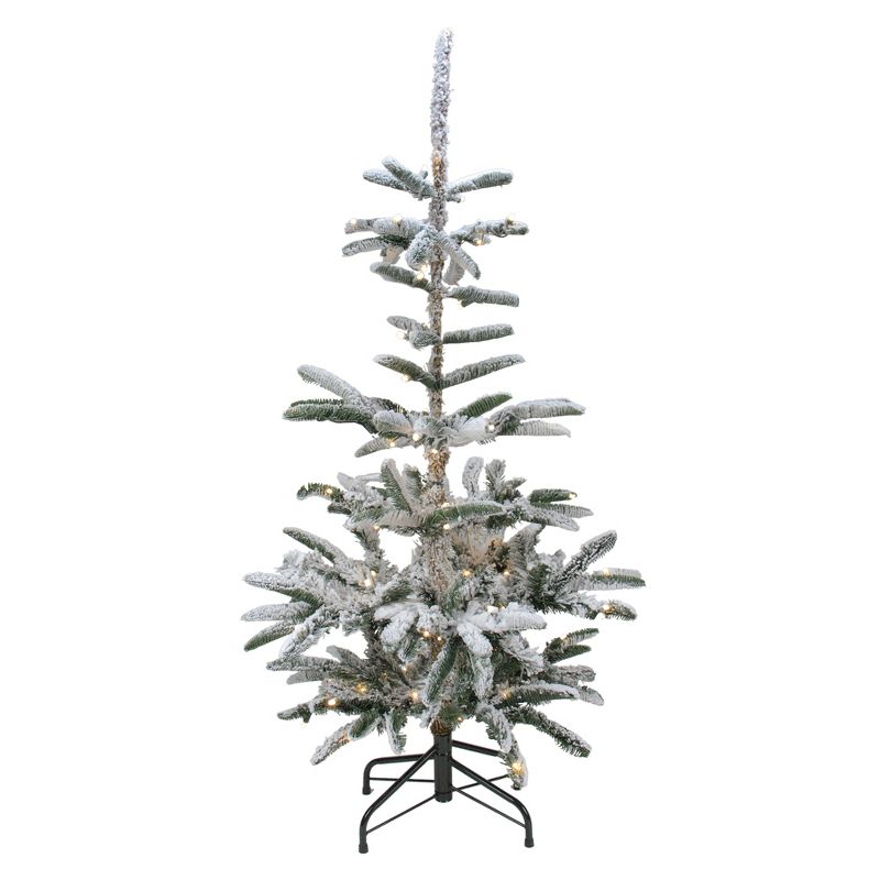 Northlight 4.5' Pre-Lit Nordmann Fir Flocked Artificial Christmas Tree, Warm Clear LED Lights, 1 of 6