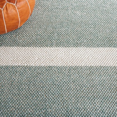 Turquoise and Ivory Striped Wool 4' x 6' Area Rug