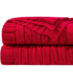 Cotton Cable Knit Blanket, Ultra-Soft Cozy Blanket for Couch & Bed Decor - NTBAY - 1 of 4