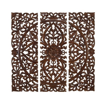 Traditional Wood Abstract Framed Wall Canvas Brown - Olivia & May