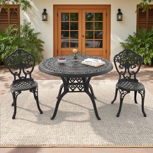 3-Piece Patio Set: Round Table & 2 Chairs - Cast Aluminum, All-Weather/Umbrella Hole & Adjustable Legs for Balcony/Backyard - 1 of 4