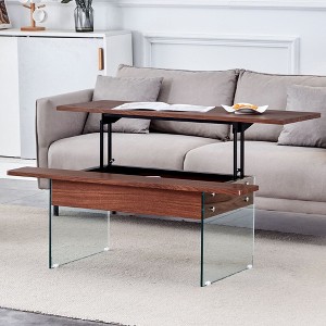 Sapphtopaz Modern Coffee Table with Flip-Top Storage Rustic Center Table with Sturdy Tempered Glass Legs Coffee Bar for Living Room, Bedroom - 1 of 4