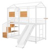 TIRAMISUBEST Twin Over Twin Bunk Bed with Slide and Storage Staircase, Metal House Bunkbed with Storage Shelves and Roof Design - 4 of 4