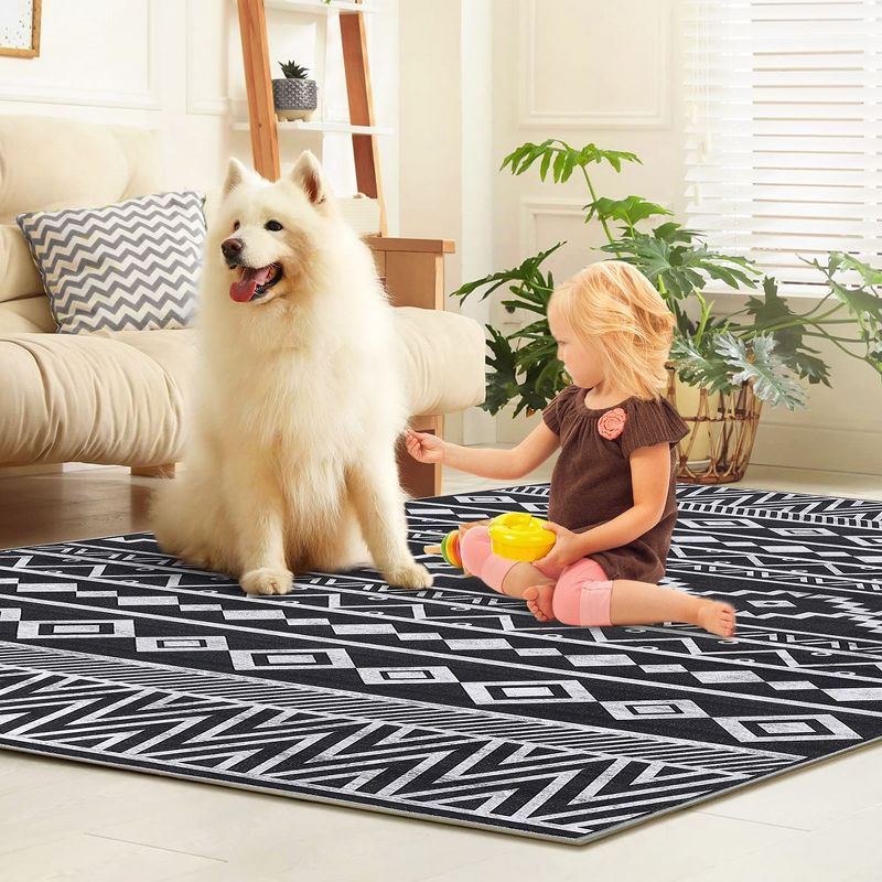 Washable Area Rug, Boho Modern Carpet for Living Room Bedroom, Anti Slip Design, 5 of 7