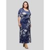 24seven Comfort Apparel Plus Size Blue Floral Print Elbow Sleeve Casual A Line Maxi Dress - 2 of 4