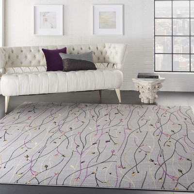 Gray Floral Synthetic Reversible 10' x 14' Area Rug