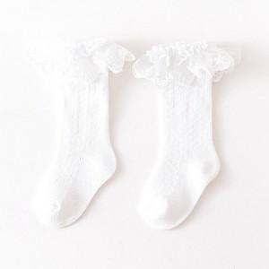 MyKids-USA Baby Girl Solid Color Mesh Patched Design Lace Socks - 1 of 4