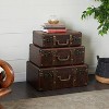 Set of 3 Vintage Real Leather and Wood Trunks Brown - Olivia & May: No Assembly, Matte Finish, 50 lbs Limit - 3 of 4