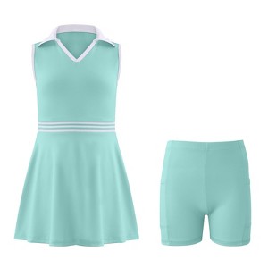 Girls Polo Tennis Dress with Separate Shorts Girls Athletic Dress Golf Dress Summer V Neck Color Block Tank Dress - 1 of 4