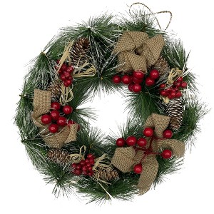 Unique Bargains Home Front Door Christmas Snowflake White Ball Berries Pinecone Ornaments Wreaths 12" - 1 of 4