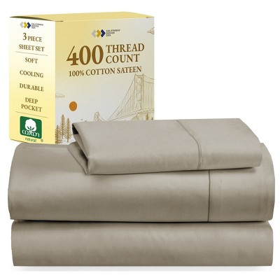 Cotton Sheets Set - Softest 400 Thread Count Bed Sheets, 100% Cotton Sateen, Cooling, Deep Pocket by California Design Den