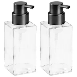 mDesign Glass Refillable Foaming Soap Dispenser Pump, 2 Pack - Clear/Black