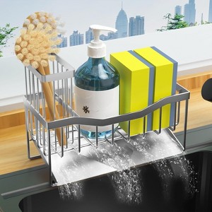 Silver 304 Stainless Steel Sink Caddy - Rustproof, High Brush/Sponge Holder & Soap Dispenser Storage - 1 of 4