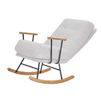 Image of VECELO Upholstered Teddy Fabric Rocking Chair Modern Lounge Rocker Recliner with Adjustable Backrest, Padded Seat White