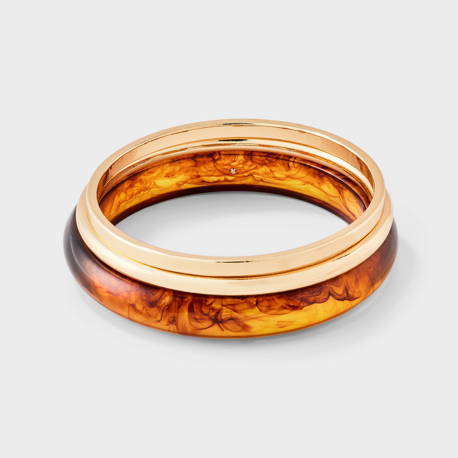 Marble Amber & Mixed Gold Bangle Bracelet Set 3pc - Wild Fable™ Brown/Gold