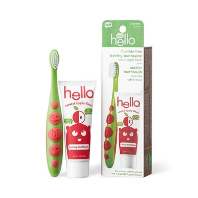 Image of hello Natural Apple Flavored Toothpaste and Toddler Toothbrush Bundle Fluoride Free - 1.5oz
