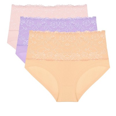 Agnes Orinda Women's Plus Size Stretch Packs Lace High Waist Comfort Briefs