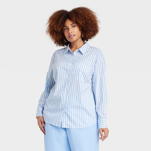 Women's Slim Fit Boyfriend Tailored Long Sleeve Button-Down Shirt - A New  Day™ Blue/White Striped XXL