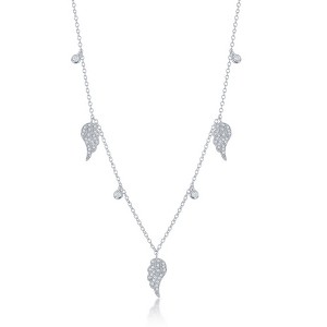 Bella Silver Sterling Silver, Alternating Angel Wings and Bezel-Set CZ Necklace - Silver - 16+2 Inch - 1 of 2