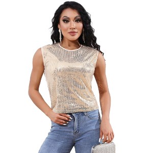 Sequin Tank Sleeveless Sparkle nice Round Neck Vest Tops Glitter Camisole Casual Shirts for Women - 1 of 4