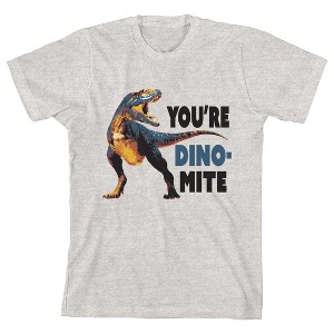 Dino You're Dino-Mite Youth Heather Gray Short Sleeve Crew Neck Tee - 1 of 2