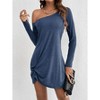Women's Fall Off The Shoulder Dresses Casual Long Sleeve Ruched Side Slit Cocktail Party Bodycon Mini Dress - 2 of 4