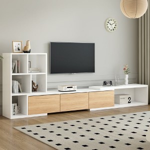 Chic Crate - 74"-126" Extendable TV Stand w/ 3-Shelf Storage & Sliding Top - Adjustable Media Console for 110" TVs - Glacier White - 1 of 4