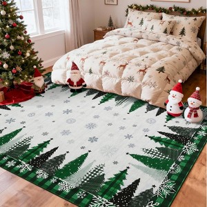 Christmas Area Rugs, Washable Buffalo Plaid Xmas Tree Merry Christmas Area Rug, Non-Slip Soft Thin Throw Carpet Non-Shedding for Living Room - 1 of 4