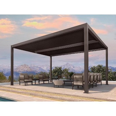 PURPLE LEAF Outdoor Louvered Pergola Sun Shade Outside Canopy with Aluminum Roof for Pool Hot Tub Backyard Garden Pavilion Patio Hardtop Gazebo