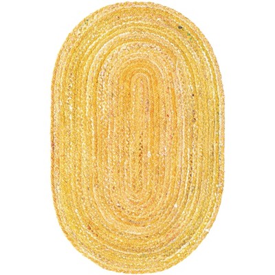 Handmade Oval Yellow and Orange Cotton Braided Rug 8' x 10'