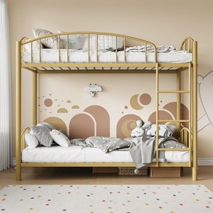 Metal Bunk Bed Twin Over Twin, Heavy Duty Bunkbeds Frame with Arched Guardrail and Safety Ladder, Sturdy Steel Bed for Kids Boys Girls - 1 of 4
