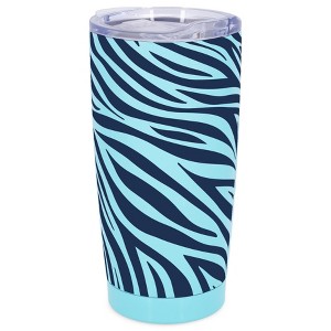 Elanze Designs 20 oz Stainless Steel On the Go Insulated Travel Tumbler With Push Top Lid, Navy Blue Zebra Print Sky Blue - 1 of 4