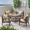 GDFStudio Barstow Outdoor Wicker 5 Piece Club Chair and Fire Pit Set with Cushions - 2 of 4